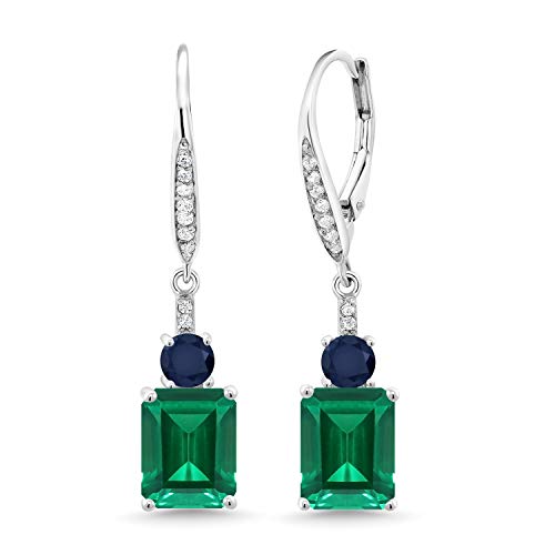 Gem Stone King 4.70 Ct Green Simulated Emerald Blue Sapphire 925 Sterling Silver Dangle Earrings for Women