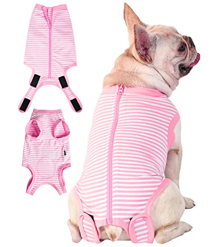 Image of Dog Pink Recovery Suit for Large Female Spay,Male Dog Surgery Suit,Narrow Pink-White L