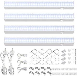 MOYA STD 1ft T5 White Grow Lights for Indoor Plants, Cabinet Greenhouse Grow Lamp 5000K Full Spectrum White LED Grow Light Bulbs, Plug and Play, Linkable T5 Grow Light Strip for Houseplants, 4-Pack