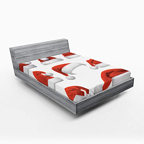 Ambesonne Christmas Fitted Sheet, Classical Santa Claus Hats Xmas New Year Celebration Tradition Party Theme, Bed Cover with All-Round Elastic Pocket for Comfort, California King, Cobalt Blue