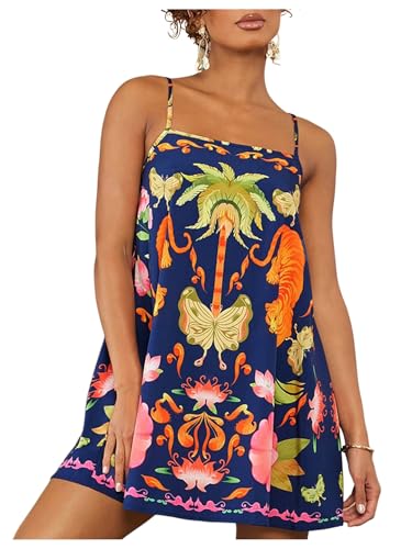 Image of MakeMeChic Women's Flowy Mini Dress Boho A Line Summer Ruffle Dresses Tropical Vacation Outfits