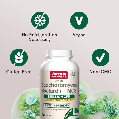 Image of Jarrow Formulas Saccharomyces Boulardii + MOS - 5 Billion Viable Organisms Per Serving - 90 Delayed Release Veggie Caps, 2 Pack - Probiotic + Prebiotic - Intestinal Tract Support - Up to 180 Servings