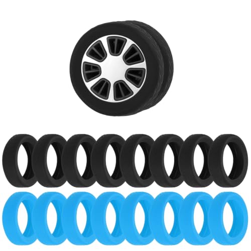 Image of 16 Pack Luggage Wheel Protection Cover, Wear Resistant Anti Noise Silicone Protector Cover for 2-3 inch Spinner Wheel for Suitcase Chairs Caster Travel, Black /Blue