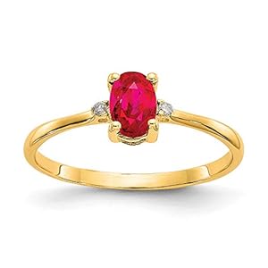 14k Yellow Gold Diamond and Ruby Birthstone Ring, Size 51 1/2