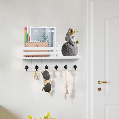 JF HOME BLISS Key Holder for Wall with 6 Hooks & Mail Shelf Rustic Wooden Key Rack Wall Mounted Entryway Organizer for Keys Mail Sunglasses for Hallway Kitchen Office Bedroom (White) - Cosy Home Interiors JF HOME BLISS Key Holder for Wall with 6 Hooks & Mail Shelf Rustic Wooden Key Rack Wall Mounted Entryway Organizer for Keys Mail Sunglasses for Hallway Kitchen Office Bedroom (White) - Image 7