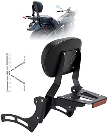 Kinglemc Powersports Sissy Bar with Backrest Luggage Rack for Kawasaki Vulcan VN 900 2000 Classic Custom 2009-21(Black,Non-Studded)