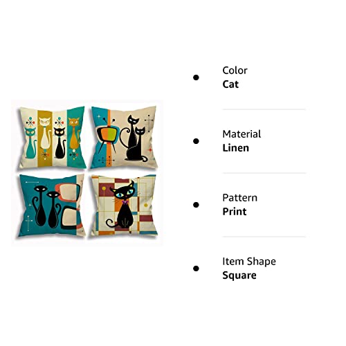 Jiuyiqibz4 Linen Throw Pillow Cases(Set Of 4) Cushion Cover For Sofa Bed Home Decor,Two Sided 3D Print Cat Pillows Covers,18 In×18 In #TOP3