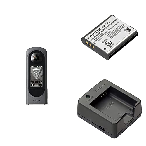 Image of Ricoh Theta X 360 Degree Camera, High Resolution Image of approx. 60M, 5.7K 360 + DB-110 Rechargeable Li-Ion Battery + BJ-11 Battery Charger for Db-110 Rechargeable Li-Ion Battery. Ricoh Gr III & WG-6