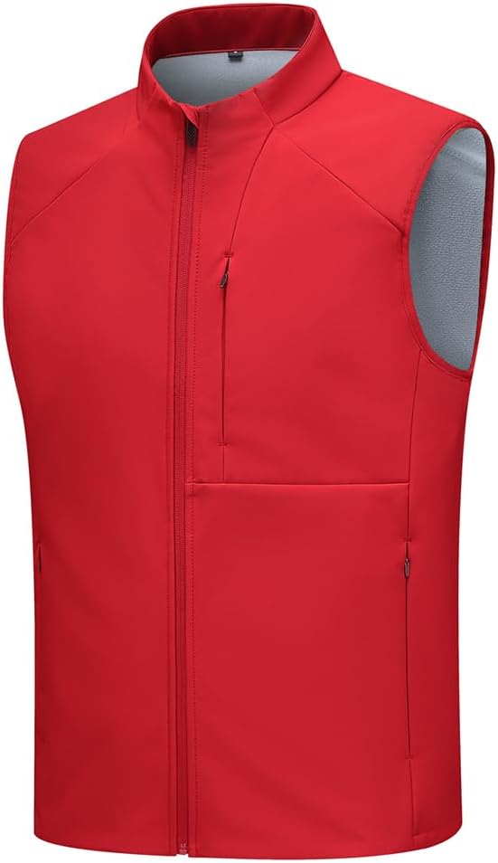 Mens Sleeveless Softshell Vest Waterproof Windproof Jacket Full Zip Outerwear Composite Fleece Fabric Golf Vest