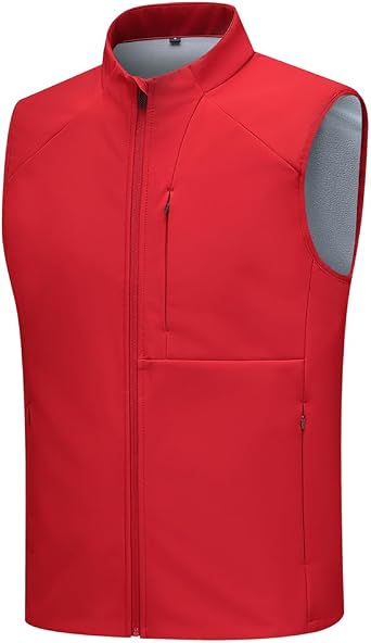 Mens Sleeveless Softshell Vest Waterproof Windproof Jacket Full Zip Outerwear Composite Fleece Fabric Golf Vest