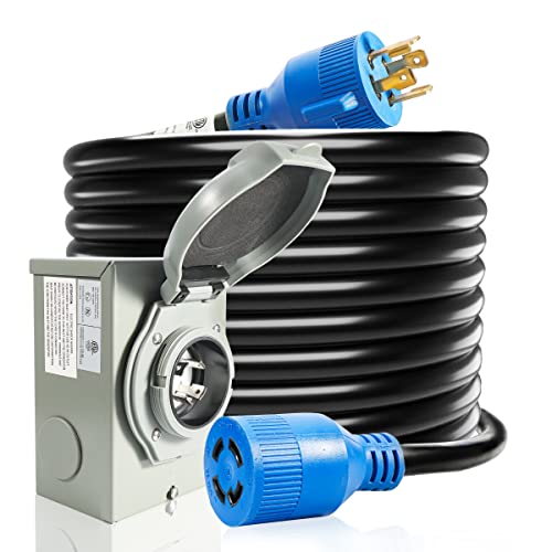 30 Amp Generator Cord And Power Inlet Box, 20Ft Generator Cords 30 Amp,125V/250V Generator Power Cord Nema L14-30P To L14-30R,Twist Lock Connector #TOP3