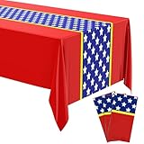 Fanfanwin 3 Pcs Girl Hero Plastic Tablecloth Girl Hero Theme Party Supplies Red and Blue Disposable Table Covers Birthday Decoration 108 x 54 Inch