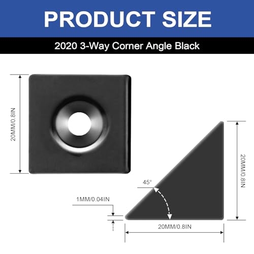 Image of 12pcs 2020 2-Way Corner Angle Bracket Connector 2020 Extrusion Hardware T-Slot V-Slot Accessories with Screws and Nuts for 2020 Aluminum Extrusion Connector 3D Printer Accessories Black