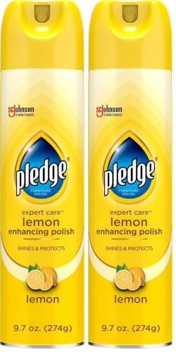 Pledge Enhancing Polish Spray, Wood Furniture & Stainless Steel Polish, Remove Dust and Fingerprints, Fast Shine and Protect, Prevent Scratches & Knicks - Lemon Scent, 9.7oz (Pack of 2)