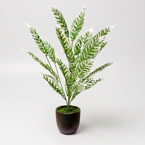 Image of Dekorly Artificial Plant Leaves Tropical Monstera Large Artificial Plants Fake Zebra Leaf Plastic Palm Tree Branch for Home Garden Decor | 26 Leaves (WithPot-Green-G, Height : 76CM)