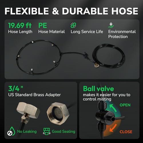 Image of Tornado 20 Inch Pro Series Outdoor Wall Mount Fan with Pre-Installed Misting Ring - 3-Speed, 4750 CFM, Waterproof, Ball Bearing Motor, for Patio, Warehouse, Commercial Use,5 Brass Nozzles Misting