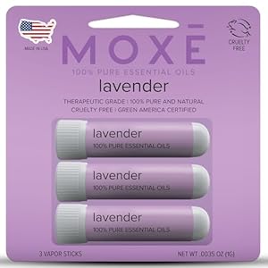 MOXĒ Lavender Essential Oil Nasal Inhaler, Therapeutic No-Mess Aromatherapy, Relaxation, Naturally Calming, Before Sleep Routine, Uplifts Mood, Pure and Undiluted, Made in USA (3 Pack)
