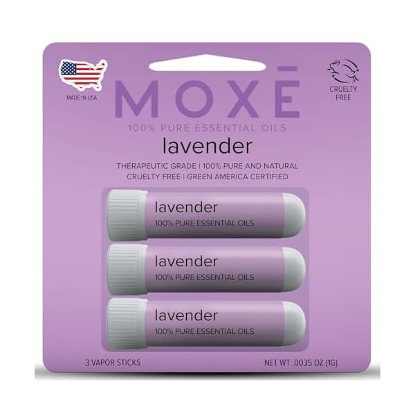 MOXĒ Lavender Essential Oil Nasal Inhaler, Therapeutic No-Mess Aromatherapy, Relaxation, Naturally Calming, Before Sleep Routine, Uplifts Mood, Pure and Undiluted, Made in USA (3 Pack)