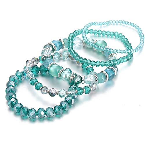 Noessla Beaded Boho Stretch Bracelet Colorful Stackable Crystal Beads Bracelets Trendy Costume Jewelry Mothers Day Gifts For Women (21-Sea Green) #TOP1