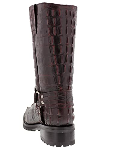 Cowboy Professional Mens Black Cherry Leather Motorcycle Boots Crocodile Tail Print Square Toe 12.5 E Us #TOP3
