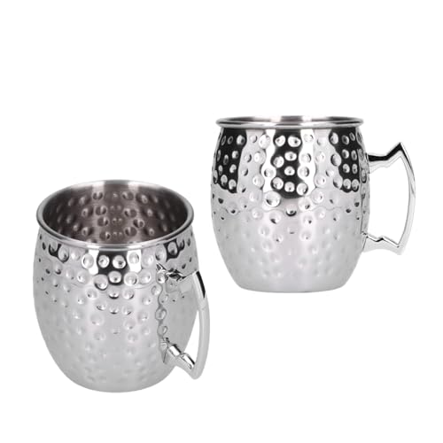 2Pcs Moscow Mule Mugs, 550ml Stainless Steel Cocktail Cup Metal Beer Glasses Hammered Copper Moscow Mule Mug Large Beer Mug for Drinks