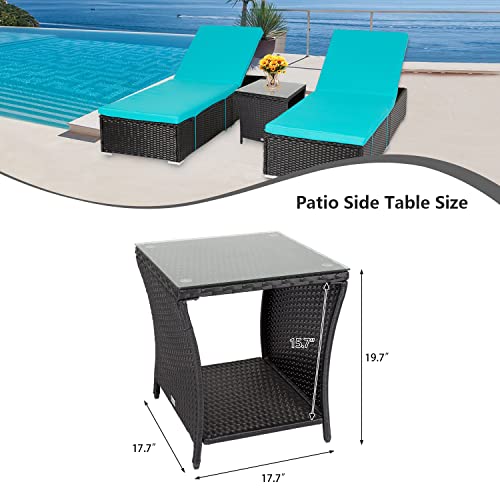 Kinbor Outdoor Patio Side Table - Wicker Pe Rattan Patio Table, Square Coffee Table With Glass Top And Storage, Outdoor Side/End Table For Deck Pool Garden Lawn Porch (Black) #TOP2