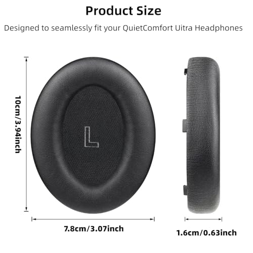 Reposición de almohadillas QC Ultra 1 2 para auriculares Bose QuietComfort Ultra – Almohadillas de repuesto de cuero proteico suave y espuma de memoria, aislamiento de ruido mejorado, instalación fácil (Negro) miniatura 2