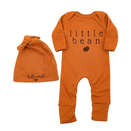 Image of Little Bean Baby Bodysuit Hat - Newborn Fall One-Piece Romper Coming Home Outfit Infant Boy Girls Jumpsuit 0-3 Month