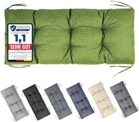 Garronda Bankauflage Outdoor Gartenbank Auflage 120x50 Grün GD-0219 | Dicke: ca. 10 cm, Wasserabweisend, UV-beständig, mit Bändern, als Sitzpolster für Sitzbank, Hollywoodschaukel
