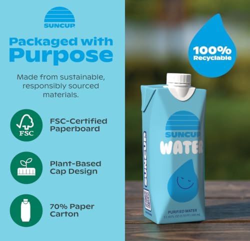 SunCup Purified Boxed Water, 24 Pack - Still Drinking Water, 11 oz - 3