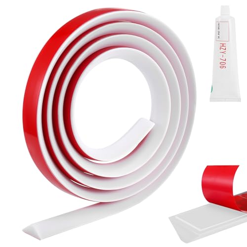 Fentar Seuil de Douche Barrage D'eau, 2m Caoutchouc Joint Porte Douche, Barriere de Douche Anti Débordement, Seuil de Douche avec Autocollants Mastic d'Étanchéité, Barrière de Douche Flexibles (Blanc)