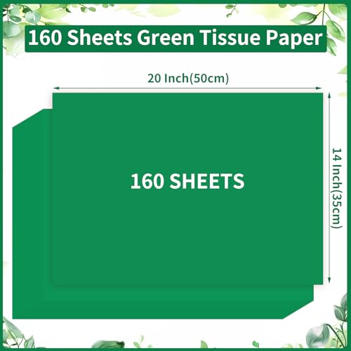 Image of woric 160 Sheets Green Tissue Paper for Gift Bags 20 X 14 Inches | Dark Green Tissue Paper Bulk for Crafts DIY Project Weddings Neutral Baby Shower Decorations