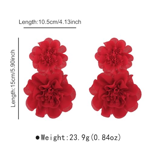 Statement Oversized Red Double Fabric Flower Dangle Drop (Red) by DZSYJKTM - Used condition - Image 2