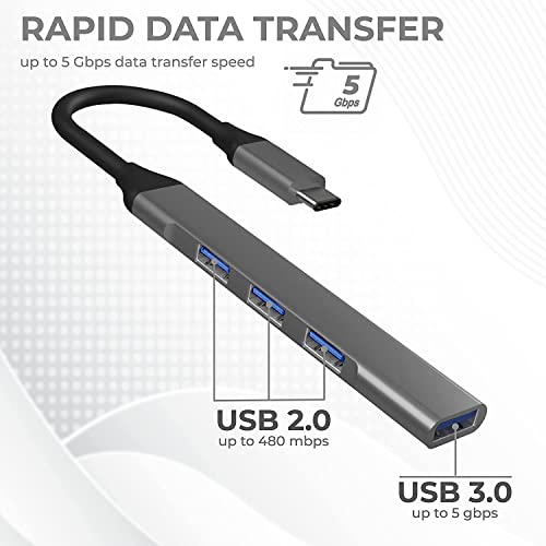 Image of ENTWINO C Type USB Hub with 4 Ports, 1 Port USB 3.0 & 3 Ports USB 2.0, Free C Type to USB OTG, Compatible for Laptop, Desktop Computer, Pen Drive, Mobile, Camera, Web Cam, Mouse, Keyboard, Tab, etc