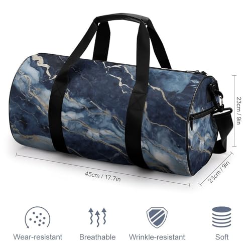 Marble Navy Blue Mixed Gym Bag for Men Women, Sturdy Oxford Cloth Travel Bags with Removable Shoulder Strap, Waterproof Duffel Bag for Fitness, Travel, Yoga2