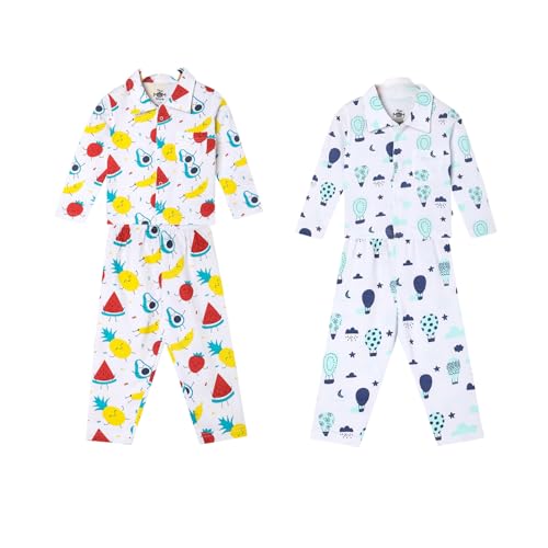 Image of The Mom Store Baby and Kids Cotton Printed Pyjama Set Combo | Printed | Cotton | Nightwear | Sleepwear | Trendy Nightsuit Set for Boys and Girls