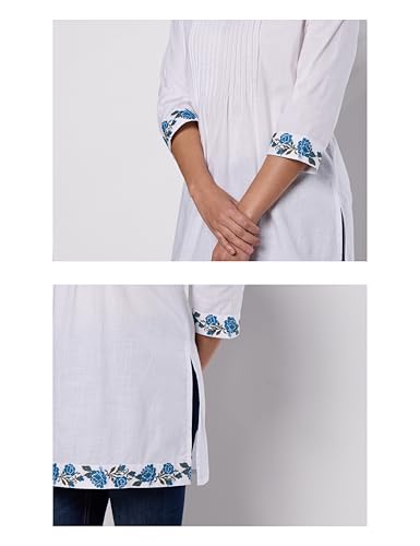 Image of Amazon Brand - Myx Women Pure Cotton Embroidered Short Kurti | Tunic | Short Kurta (Available in Plus Sizes)