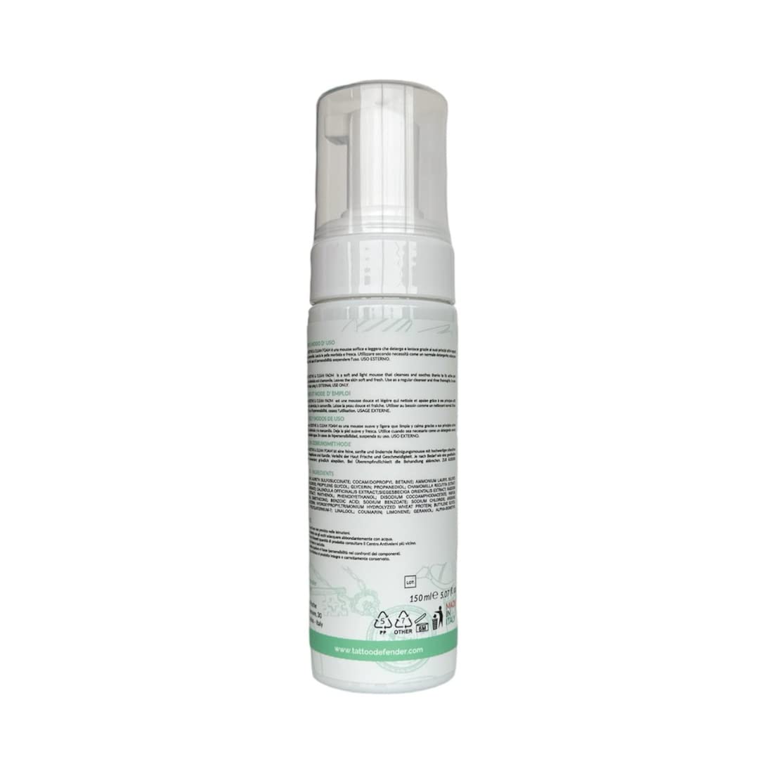 Tattoo Defender Soothe&Clean Foam, 150ml - Mus Tatuaże Oczyszczający Kojący Oczyszczający, Do Pielęgnacji Tatuaż, Zmniejsza Zaczerwienienie I Obrzęk, Antybakteryjne, Konekcja 150ml