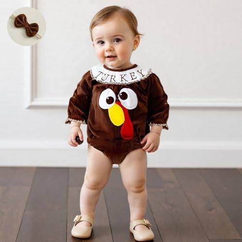 Thanksgiving Baby Girl Outfit Newborn Turkey Long Sleeve Romper Infant Fall Winter Clothes Set3