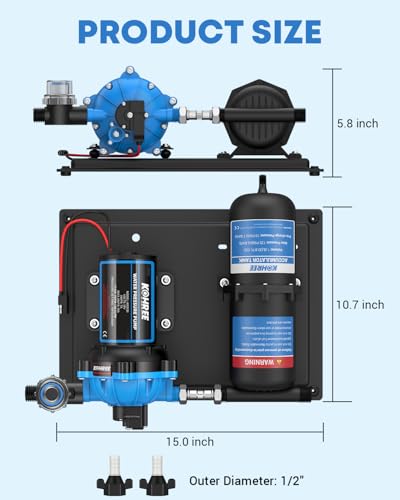 Image of Kohree RV Water Pump 12V DC 7GPM 70PSI and 1L 125PSI Pre-Pressurized Accumulator Tank, Quiet RV Water Pump and Accumulator Tank System for RV Camping, Boat, Kitchen, Bathroom