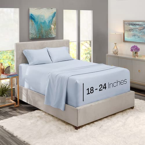 Image of Nestl Twin Bed Sheet Set - Ice Blue - 3-Piece Extra Deep Pocket | Instantly Soft, Night-One Ready (No Wash Required). Fits Extra Deep Pockets up to 24 Inches, 360-Degree Elastic Grip