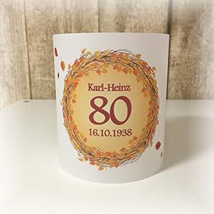 4er Set Tischlicht Tischlichter Kranz Blätter runder Geburtstag 40 50 60 70 80 90 Tischdeko personalisierbar dunkelrot…