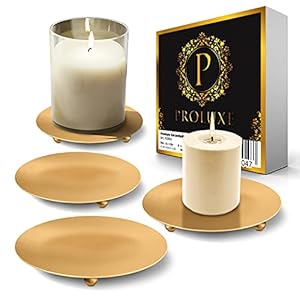 PROLUXE ® Kandelaar goud 4-delig – Elegant & Stijlvol design – Kaarsenstandaard van hoogwaardig metaal – Kaarsenonderzetters – Premium kwaliteit Kaarsen Deco – Set van 4 kaarsenborden – Geschenkartikelen