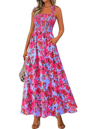 Image of PRETTYGARDEN Womens Summer Dresses Floral Sleeveless Smocked Maxi Dress Boho Spaghetti Strap A Line Flowy Beach Long Sundress(Rose Red Big Floral,Medium)