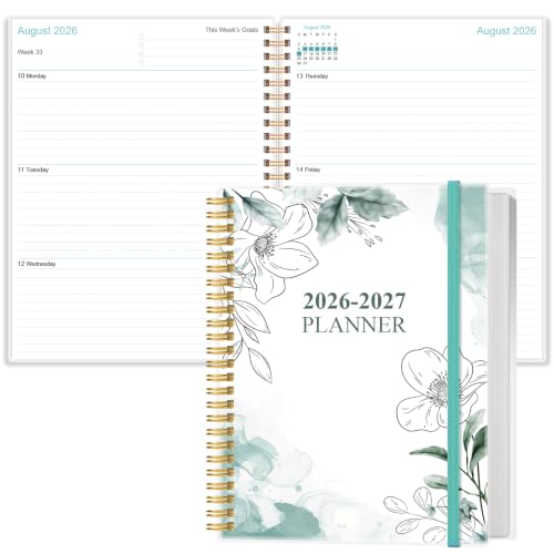 2026-2027 Planner - 17 Months Weekly & Monthly Planner from August 2026 - December 2027, Spiral Planners 2026-2027 with Elastic Closure, Inner Pocket, Medium 8.5" x 11", Teal Floral