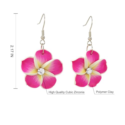 Floral Dangle Earrings for Women Hawaiian Tropical Plumeria Rubra Flower Drop Earrings with Cubic Zirconia Luau Beach Party Vacation Hawaiian Accessories Jewelry Gift2