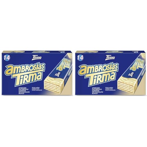 Tirma Waffelriegel weiße Schokolade | 14 Einheiten, 301g | Zarte Cremefüllung | Nicht-GVO | Für Vegetarier geeignet | Einzeln verpackt | Snack für unterwegs (Packung mit 2)