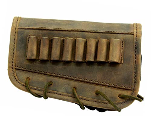 Leather Gun Buttstock Cover Cheek Rest Pad With Rifle Shell Holder Ammo Cartridge 30-06,30-30 .308 (Left Hand - Rustic Brown) #TOP2