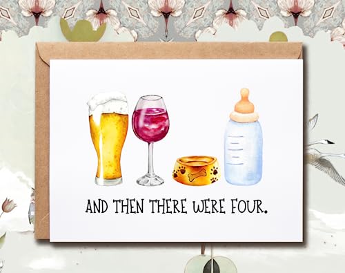 Image of Cute Baby Shower Card - Pregnancy Announcement - Then There Were Four - Gift Card For New Mom Dad