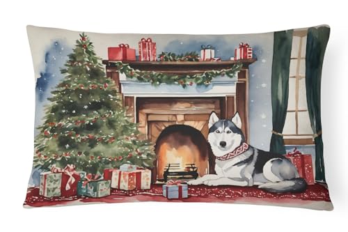 Caroline's Treasures DAC2754PW1216 Siberian Husky Cozy Christmas Throw Pillow Machine Washable, Indoor Outdoor Decorative Pillow for Couch, Bed or Patio, 12HX16W